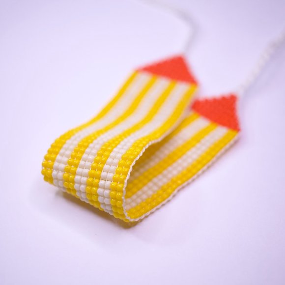 minimalist yellow and white stripe bracelet - Handmade Beaded Bracelet, Boho - Picture 1 of 5